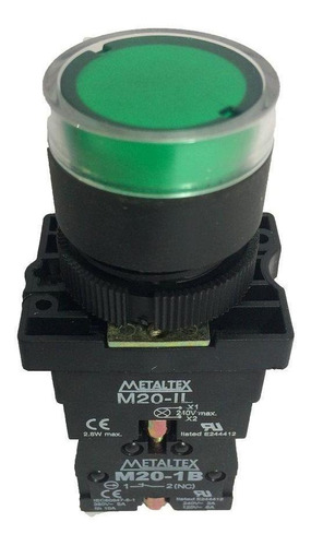 Botão Pulsador Iluminado 220v 1na+1nf - Metaltex Cor Verde