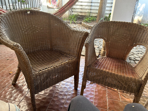 Lote De Tres Sillones Rattan Para Restaurar Precio X 3 Marrón Trenzado (Usado)