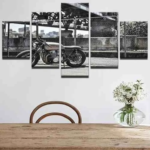comprar Quadro Decorativo Moto Honda 5 Partes 130x65 Em Tecido 