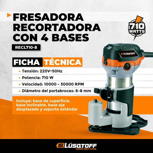 Router De Mano Fresadora 710w Lusqtoff Con 4 Bases 6-8 Mm
