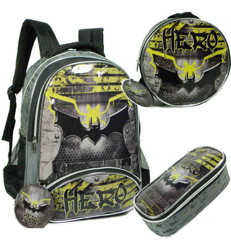 Kit Mochila Costas Infantil Grande Menino Hero Bat Morcego