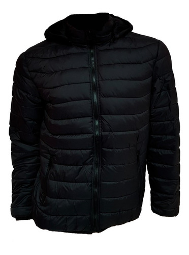 Campera Hombre Inflable Capucha Desmontable Negro Abrigo 