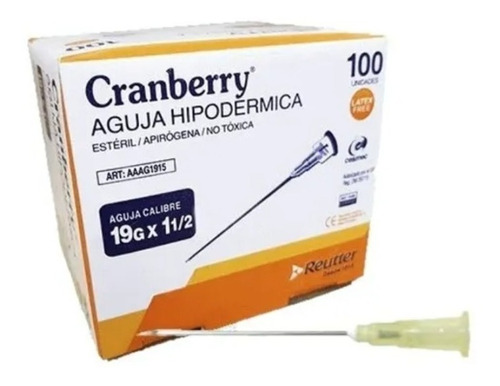 Aguja HiPodérmica Cranberry 19g X 1 1/2  Caja 100 Un