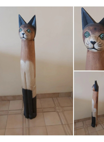 Artesanía Gato De Madera 1 Metro De Alto