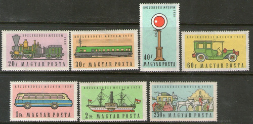 Hungría 13 Sellos Tren, Barco, Diligencia, Auto Año 1959