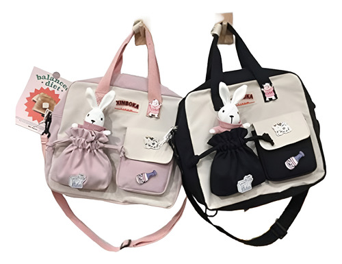 Morral/mochila Korean Style Kpop Cute Kawaii Importado Blanco Y Rosa