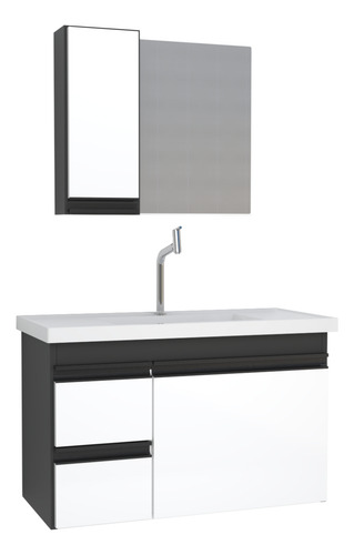 Kit Gabinete King Com Espelho P/ Banheiro 73cm Com Pia