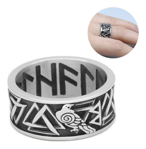 Anillo Muninn Valknut Vikingo Acero Inoxidable Hombre