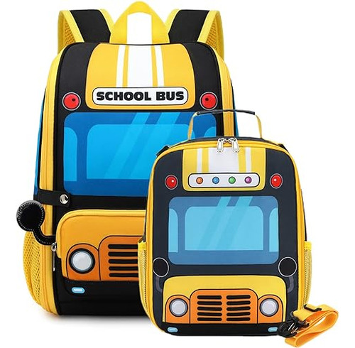 Mochila Escolar Para Niño Con Lonchera-bus Amarillo