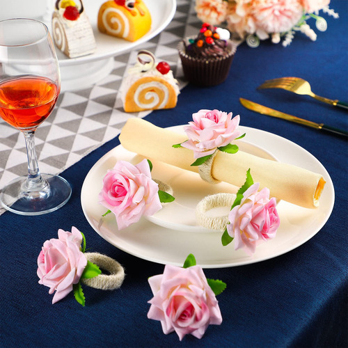 Anillos De Servilleta Flores Rosas Decoración Mesa Boda