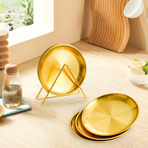 6 Platos Llanos Con Soporte Para Cocina, Plato De Metal Para