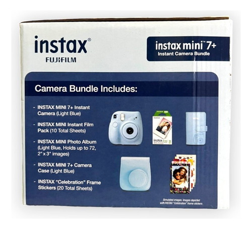 Cámara instantánea Fujifilm Instax Mini 7+ de 10 películas, funda y miniálbum azul claro