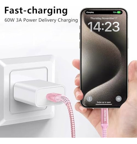 Cable Usb C A Usb C De 60w 30 Pies Rosa Tipo-c De Carga Rápi