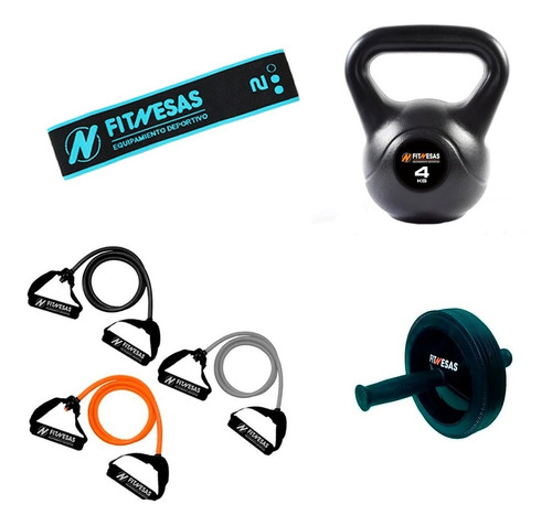 Kit Set Rueda Simple + Pesa Rusa Kettlebell 4 Kg + Bandas Sp