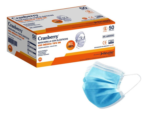 Mascarillas Cranberry 3 Pliegues Uso Médico - Caja 50 Un