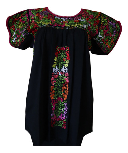 Blusa Bordada A  Mano San Antonino Negra-multicolor T-ut