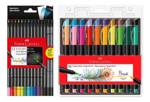 Lápis Cor Supersoft 12 Faber Castell + 20 Canetas Brush Pen