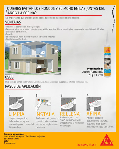 Silicon Transparente Para Baños Y Cocinas Anti Hongos Sika