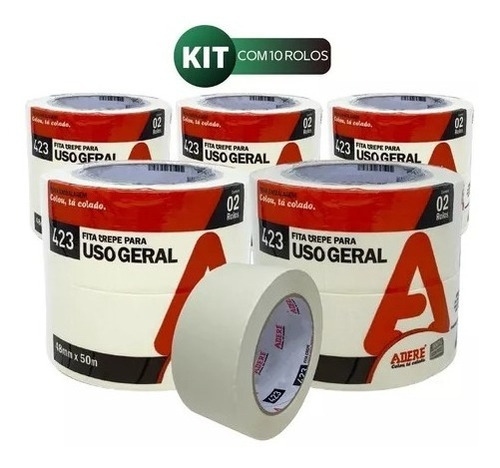 Fita Crepe Larga Uso Geral E Pintura 48mm X 50m - Kit 10 Und