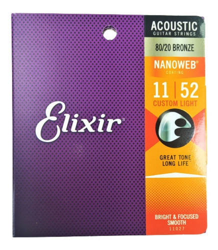  Elixir Nanoweb Cuerdas De Guitarra Acústica 11-52 Orig. Eeuu