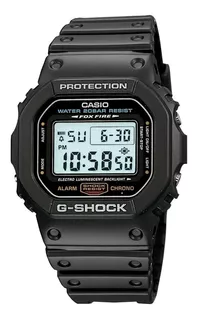 Reloj pulsera Casio G-Shock DW5600 de cuerpo color negro, digital, fondo gris, con correa de resina color negro, agujas color digital, dial negro, subesferas color digital, minutero/segundero negro, b