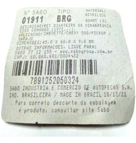 Imagen 2 de 2 de Estopera Sabo Chevette 1.6 Cigueñal Delantero Leva Chevrolet