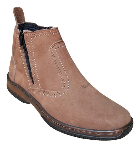Bota Masculina Casual Com Fecho Ziper Em Camur a Couro Botina