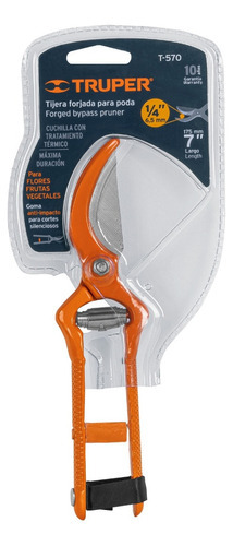 Imagen 2 de 3 de Tijera Para Poda 7' Cuchilla De Paso Truper 18541 Color Naranja