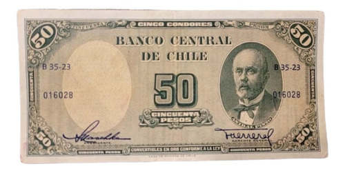 Billete Antiguo 5 Condores 50 Pesos Banco Central De Chile