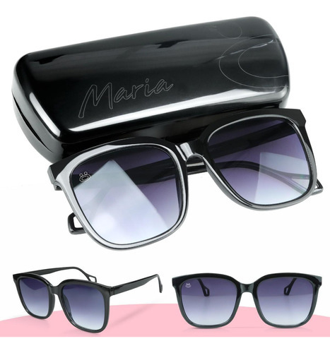 Óculos Sol Feminino Maria Quadrado Premium + Case G3