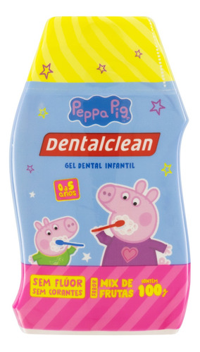 Gel Dental Infantil sem Flúor Mix de Frutas Peppa Pig Dentalclean Frasco 100g