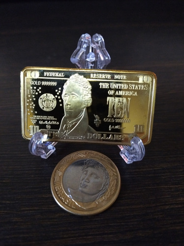 Moeda Souvenir Quadrada Barrinha Dourada De 10 Dólares