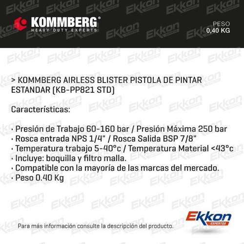 Imagen 2 de 10 de Pistola Para Equipo De Pintar Airless Kommberg Latex 250 Bar