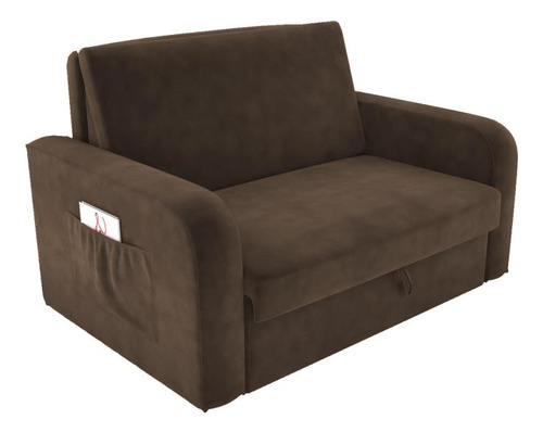 Sofá Cama Daiane 2 Lugares Com Baú Veludo Marrom Matrix