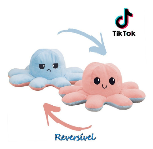 Polvo Bipolar Polvinho Do Humor De Pelúcia Reversível Tiktok Cor Rosê/Azul