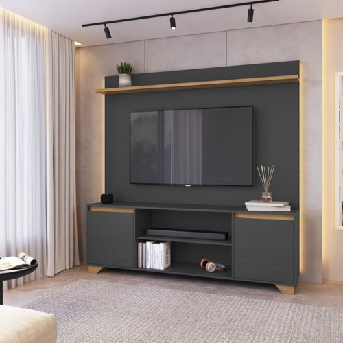 Conjunto Sala De Estar Rack 2 Portas Com Painel Para Tv Até