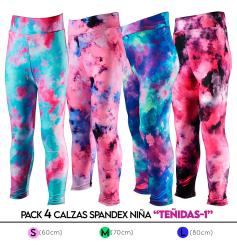 Calzas Spandex Pack 4 Unidades Leggins Elástico Diseños Niña