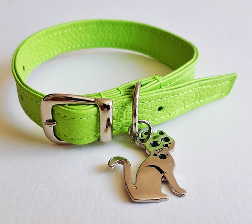 Collar Para Gato En Cuero Con Placa Metálica Marcada