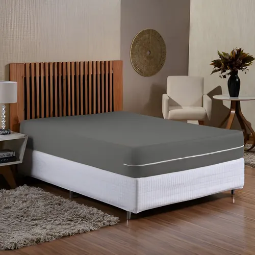 Capa Protetora para Colchão Casal com Zíper Malha Cinza Matex