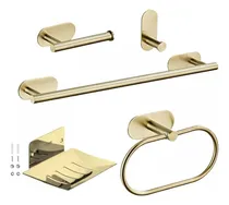 Comprar Kit Set Accesorios De Baño Adhesivo 5 Piezas Toallero Jabonera Gancho Aro Toalla Porta Rollo Sin Perforacion Pegatina Levys Bazar Color Dorado