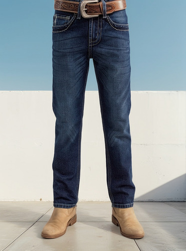 Jean Straight Rígido Azul Índigo/doble Stone Bleach Jkd003