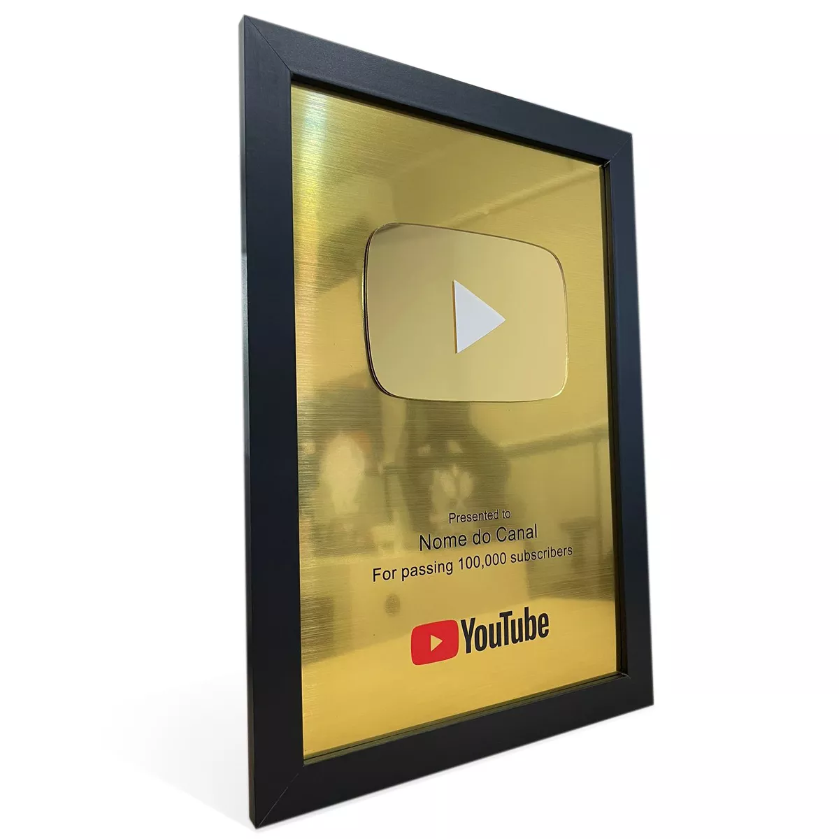 Placa Decorativa YouTube Dourada Escovada