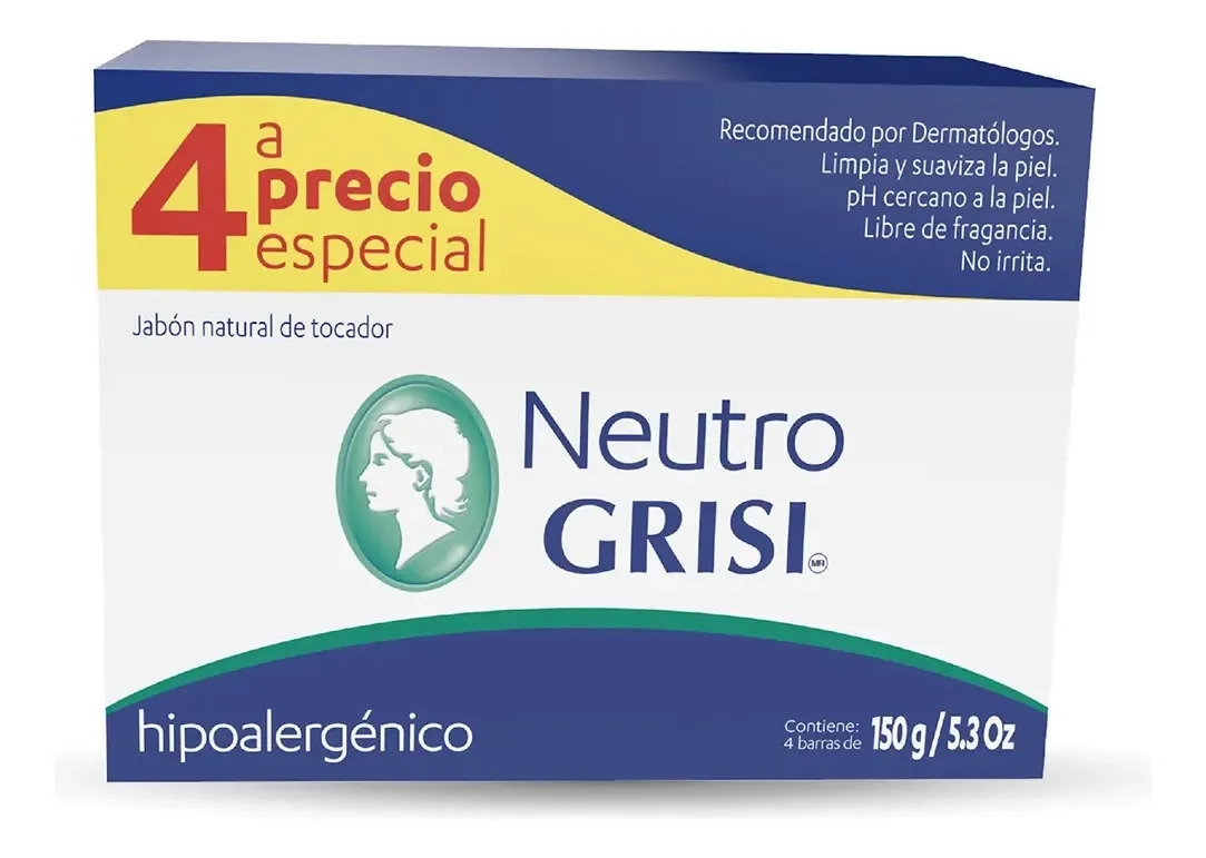 Grisi, Jabón en Barra Neutro 4 Barras de 150g