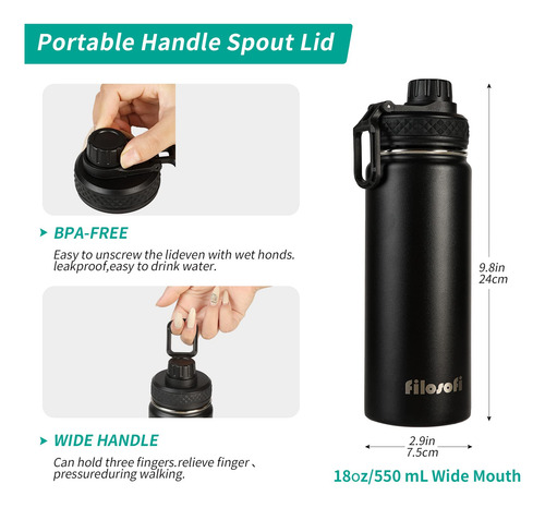 Botella De Agua Deportiva Aislada De Acero Inoxidable Boquil