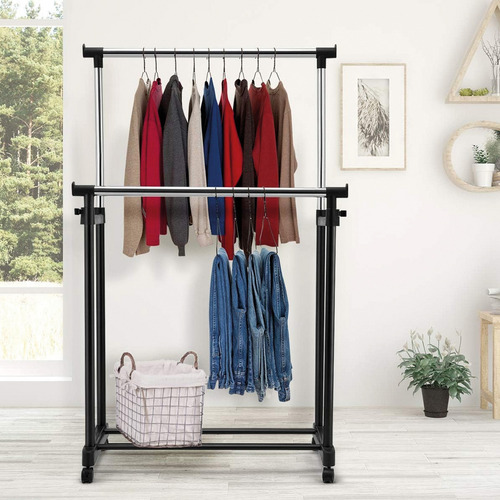 Perchero Con Doble Barral Extensible Para Perchas Con Ruedas