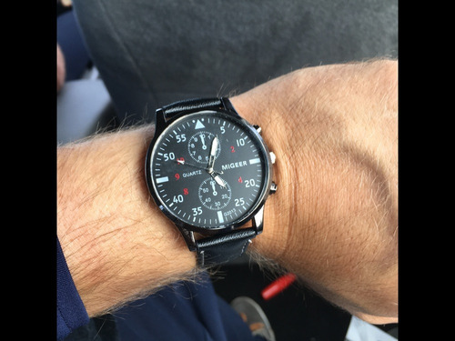 Relógio Masculino Migeer Pulseira De Couro, Em Promoção!