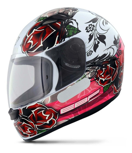 Capacete Fechado Ebf Spark Bizz Roses Branco E Rosa