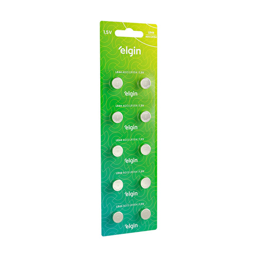 10 Baterias Pilhas Alcalina Lr44 1,5v Blister Cartela Elgin