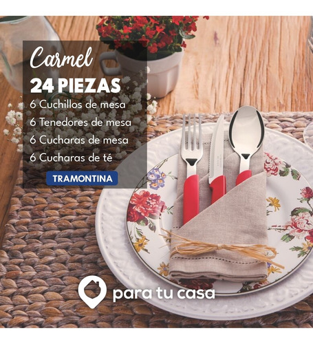 Imagen 3 de 10 de Cubiertos Tramontina Juego 24 Pzas Cocina Carmel Set Colores