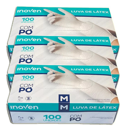 Luva De Látex Branca Com Pó Inoven Tamanho M Kit 3